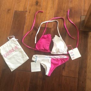 NWT Eau Paix Vie “Milkshake” Pink/White Bikini